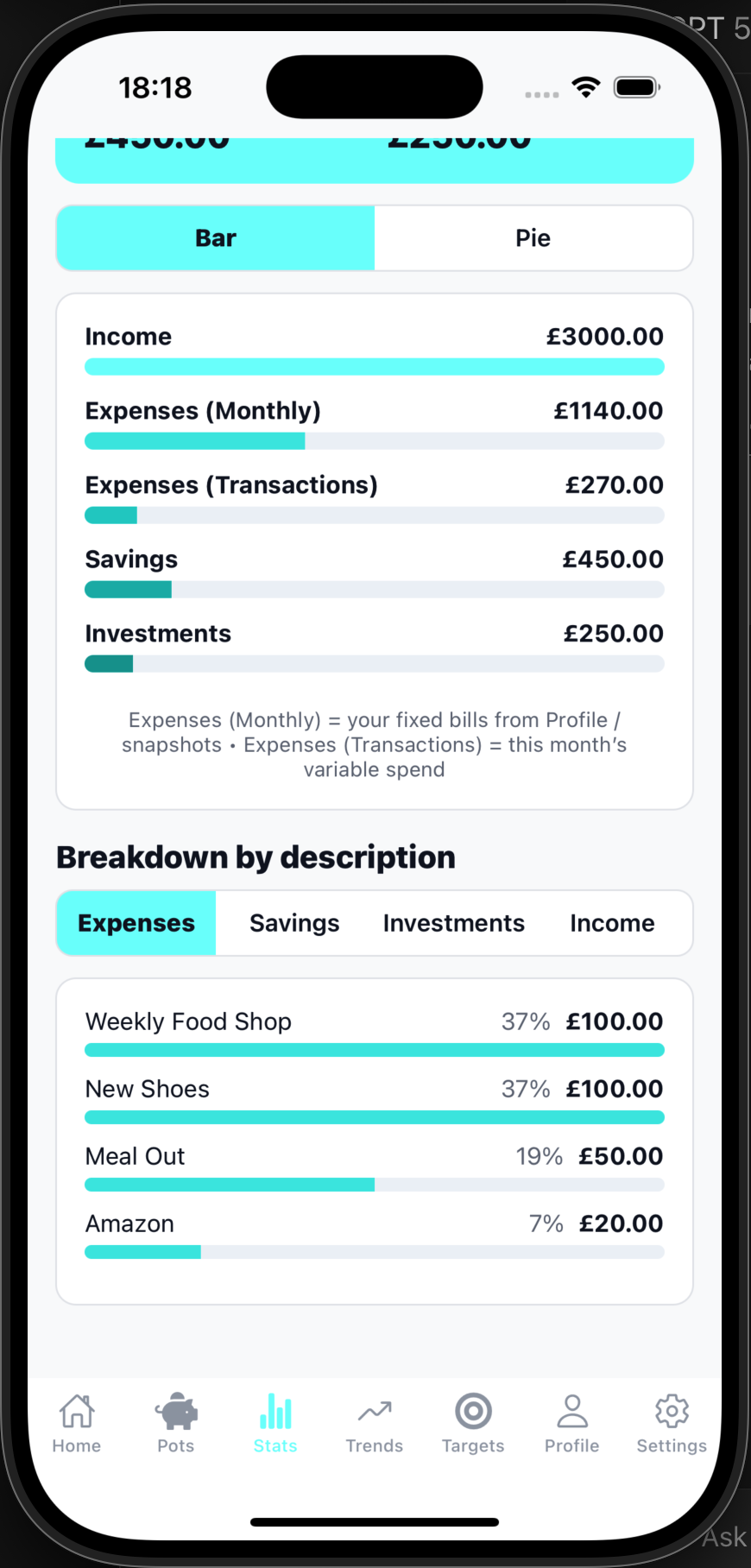 BudgetNest stats details screen